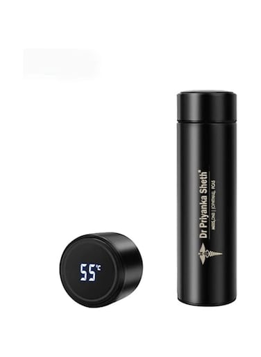 Four Season Smart Vacuum Insulated Water Bottle Travel Mug with Temperature Display Lid   304 Stainless Steel Drink Bottle   Perfect For Sport Out Door Travel and Office, Black, 500ml