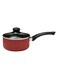 20cm 2.4L Red Non-Stick Milk Pot with Glass Lid and Ergonomic Handle, Induction Compatible Saucepan for Boiling Milk Soup Sauces Easy Clean Cookware