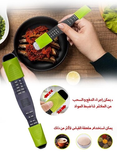 Double-Ended Adjustable Measuring Spoon, 9 Stalls All in One Measuring Spoon, Wide Range of Measurements, Dry and Semi-Liquid Ingredients (Green)