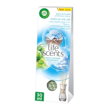 Air Wick Life Scents Reed Diffuser, Green Apple Scent (Crisp Linen &amp; Airy Breeze), 30ml
