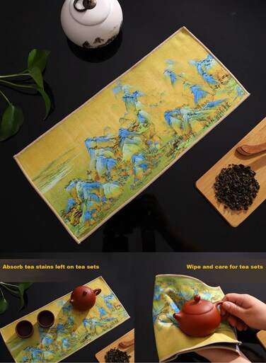 Towel Set,Tea Table Absorbent Towels,Famous Chinese Paintings Color Printed Absorbent Towel(as shown)