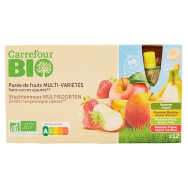 Carrefour Bio Organic Mixed Fruit Pur&eacute;e No Added Sugar, 90g, Pack of 12