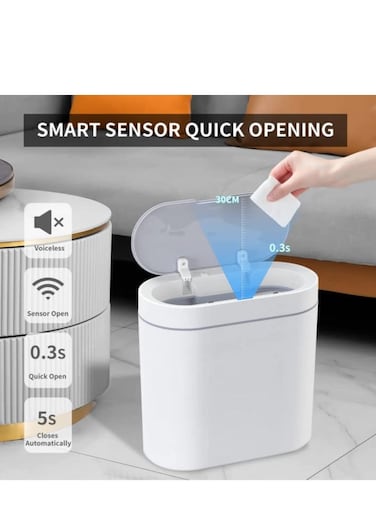 Bathroom Trash Can, 2.5 Gallon Waterproof Motion Sensor Small Bathroom Trash Can with Lid, Slim Plastic Narrow Bedroom Garbage Can, White (White)