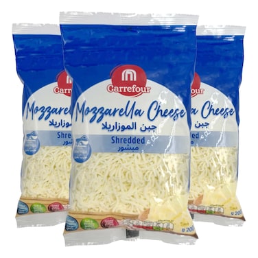 Carrefour Shredded Mozzarella Cheese, 200g Pack of 3