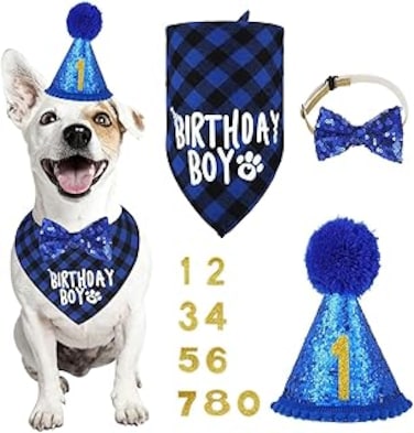 Lonimia Pet Dog Birthday Party Supplies, Party Decorations,Birthday Bandana Scarf, Birthday Numbers,Bow Tie and Pet Birthday Hat