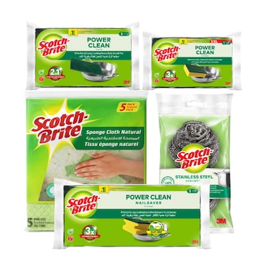 Scotch-Brite Natural Cleaning Sponge Cloth And Scrub Pad With Spiral Combo Pack Multicolour 9 PCS
