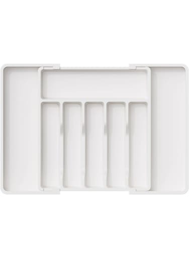 Silverware Drawer Organizer, Expandable Utensil Organizer with Adjustable Compartments &acirc;&euro;&ldquo; Large Capacity Kitchen Flatware &amp; Cutlery Tray for Spoons, Forks &amp; Knives, White