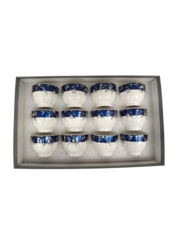 Angela Ceramic 12Pcs Cawa Cup 80ML-White&amp;Blue