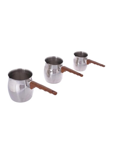 3Pcs Stainless Steel Coffee Pot with Wooden Handle , Turkish Coffee Decanter, Ideal for Warming Milk &amp; Making Sauces, Made of Food-Grade Material