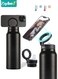 710ml Insulated Water Bottle with Magnetic Phone Holder, Compatible for Mag-Safe Tripod Mount, Stainless Steel Sports Water Bottle with Straw, Hot for 12H, Cold for 24H for Home,Sports, Gym and Travel