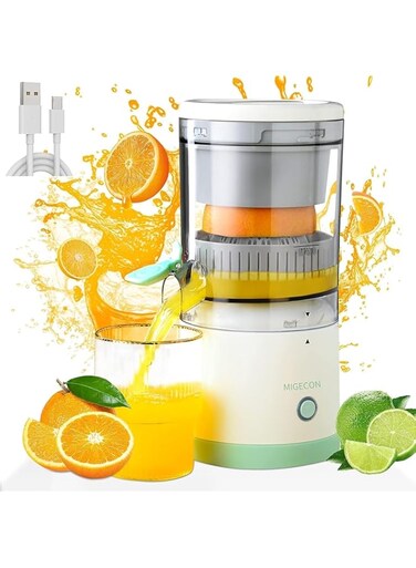 New Citrus Juicer, Electric Orange Squeezer with Powerful Motor and USB Charging Cable, Juicer Extractor, Lime Suitable for Orange, Citrus, Apple, Grapefruit Pear