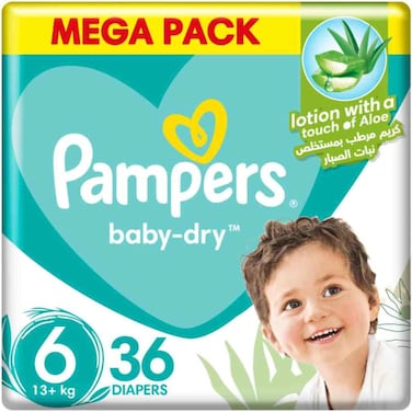 Pampers Baby Dry Diapers with A Touch of Aloe Size 6 13+kg Mega Pack 36 Diapers