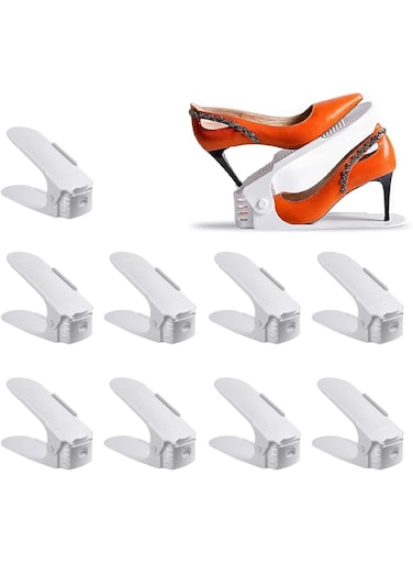 BePrincess Set Of 9Pcs Adjustable Shoe Slots Organizer Double Layer Stack Display Rack Space Saver Shoe Storage Rack Holder for Closet Organization (Grayish white)
