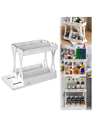 NALACAL Pull-Out Spice Rack Organizer, Expandable Cabinet Shelf Organizer Rack, Non-Skid Base Rotating Spice Shelf, 2 Decker Slide Out Spice Racks Organizer,Spice Organizer Holder Saves Space