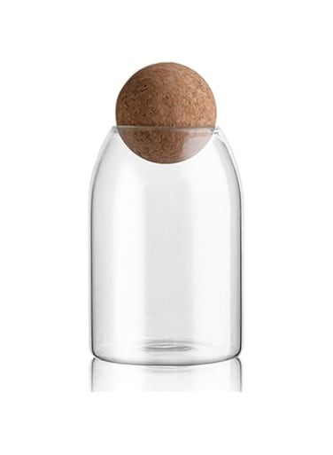 MOLFUJ 750ML/25Oz Glass Storage Container with Ball Cork, Cute Decorative Organizer Bottle Canister Jar with Air Tight Wood Lid for Food, Coffee, Candy, Bathroom Apothecary Cotton Swab Qtip Holder