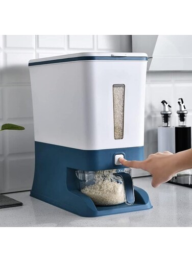 Rice Dispenser, Large Cereal Dry Rice Storage Container Dispencer With Measuring Cup, Bpa-Free Household Food Storage Containers - Kitchen Supplies Grain Storage Container (Blue)