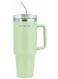 Mobcos Plain Insulated Travel Tumbler 1200ml   Stainless Steel Vacuum Flask with Handle, Straw &amp; Leakproof Lid   Reusable Coffee Mug   Water Bottle   Light Green