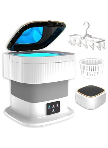 Pretocter 11.5L Foldable Washing Machine Travel Portable Washing Machines with Bucket and Folding Hanger Large Smart Laundry Machine Compact Washer and Dryer Washer Machine for Baby Clothes, Underwear