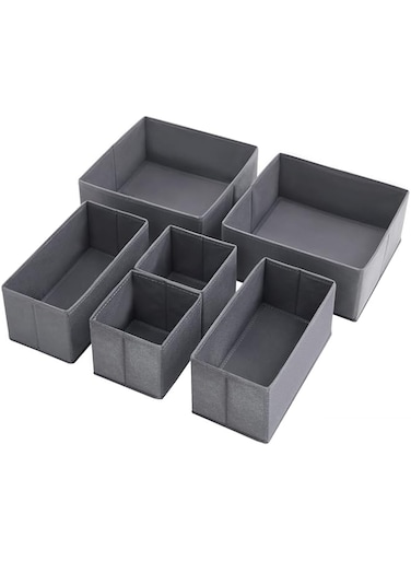 SONGMICS Drawer Organisers, Dresser Dividers, Set of 6, Foldable Fabric Storage Boxes for Socks, Underwear, Bras, Ties, Scarves, Grey RDZ06G