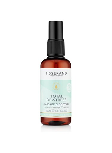 Tisserand Aromatherapy - Total De-Stress - Massage &amp; Body Oil - Orange, Geranium, Nutmeg Essential Oil - 100% Natural Pure Essential Oils - 100ml