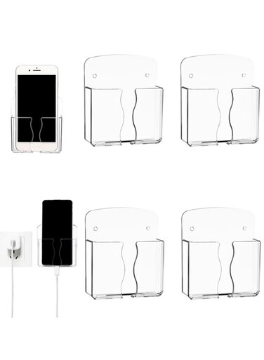 Pcs Wall Mounted Phone Holder with Charging Hole Acrylic Remote Control Stand Bedside Organizer for RV Bed Desk Shower