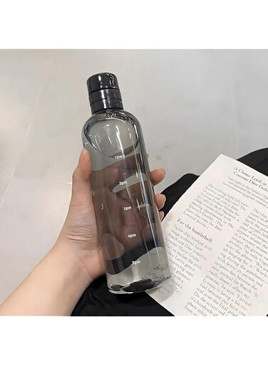 Bolivia's Plastic Water Bottle with Time Marker, 500ML Black Large Capacity Leakproof Drink Bottle Transparent, Plastic Material BPA Free Reusable Large Water Bottle for Water, Drink, Milk, Juice
