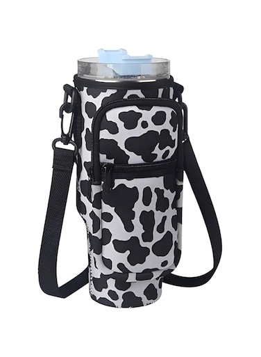 Amoilly Stanley Cup Accessories for Stanley 40 oz Tumbler, Water Bottle Carrier Bag with Strap for Stanley Cup 40 oz l Water Bottle Pouch for Gift (Cow)