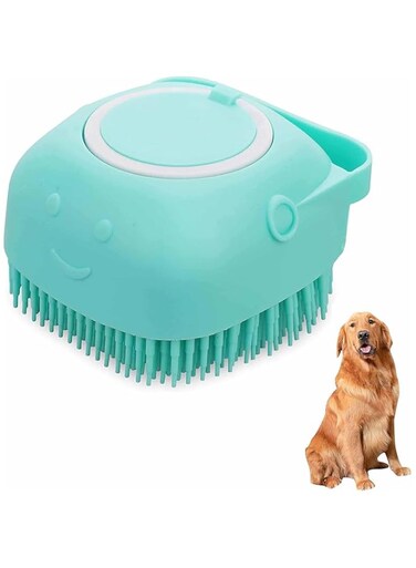 Pet Dog Bath Brush(Blue), Brush Hair Fur Grooming Cleaning Brush Soft Shampoo Dispenser,Soft Silicone Dog Shampoo Brush,