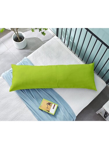 Linen Klub Krude Long Body Pillow 1pc, Fabric: 100% Polyester 85 GSM Microfiber 1 cm Stripe Super Soft, Filling: 1300 gm Hollow Fiber Comfort, Breathable &amp; Ultra Soft Size: 45 x 120 cm, Color: Lime