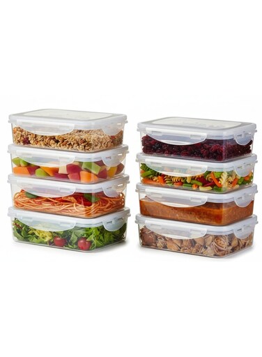 8 Pack Food Storage Containers &acirc;&euro;&ldquo; Airtight, Leakproof, Stackable Meal Prep Set with Snap-Lock Lids   BPA-Free Plastic Freezer &amp; Dishwasher Safe