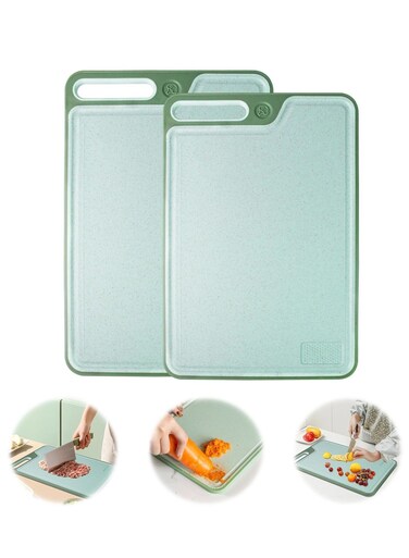 Plastic Cutting Boards for Kitchen, Large Cutting Board, Plastic Cutting Board Set of 2, Non-Slip Cutting Board with Dandle and Juice Groovenon, Dishwasher Safe Cutting Boards (Green)