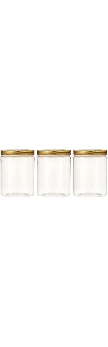 Alsaqer 3 Pieces 350 ml Empty Bottle Refillable Clear Plastic Jars with Gold Lid for Food Home Storage Products Round Containers Candy,Spices,Buiscuts,Sweets,Nuts
