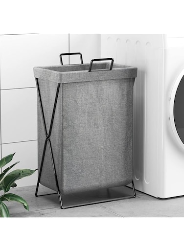 Foldable Laundry Basket with Stainless Steel Frame, 50L Collapsible Waterproof Laundry Basket, Laundry Hamper Bag Washing Bin Clothes Bag Organizer Storage Basket Hamper for Clothes Toys (Dark Grey)