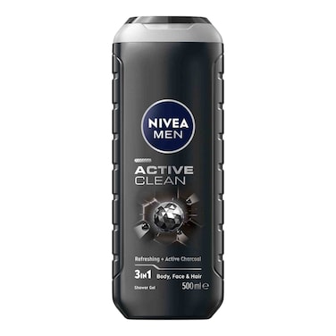 NIVEA MEN 3in1 Shower Gel Body Wash Active Clean Charcoal Woody Scent 500ml