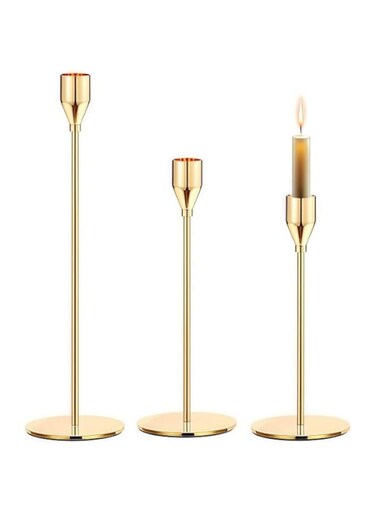 3Pcs Gold Candleholders, Taper Candles Holders Set, For Candle Sticks, Table Centerpiece Decorative, Candlestick for Wedding, Dinning, Party, Living Room