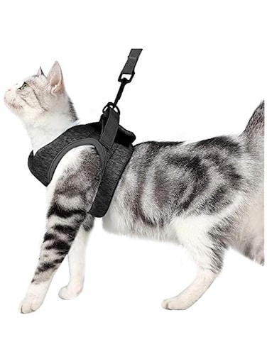 Cat Harness and Leash Set Ultra-Light Escape Proof Kitten Collar Cat Walking Jacket with Running Cushioning Soft and Comfortable Suitable for Puppies Rabbits (Grey, M)