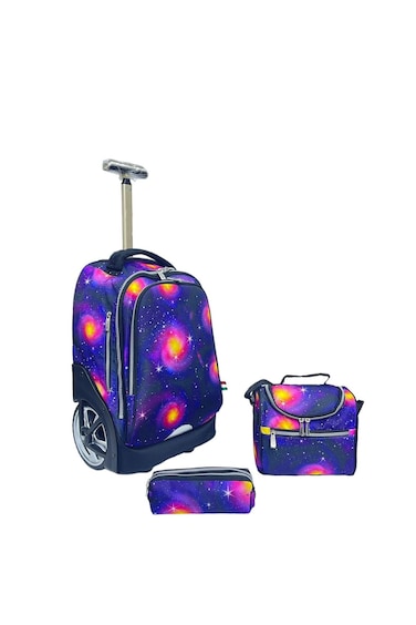 3-Piece Rolling School Set, 18-Inch Wheeled Backpack with Lunch Bag and Pencil Case, Pastel.BLUE MIX COLOR