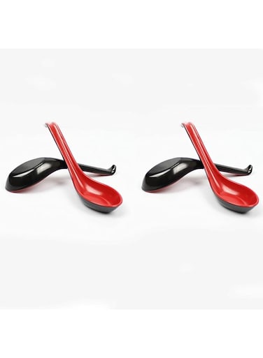 ELECDON Soup Spoons, Asian Japanese Chinese Won Ton Soup Spoon For soba, Rice pho, ramen, Noodle, Korean Style Large Spoon with Long Handle- Notch and Hook Style 4 piece