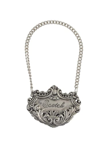 Vagabond House Embossed Medici Pewter Decanter Tag/Liquor Bottle Label 2.5" Wide Scotch Grey E135MS