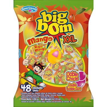 Americandy Big Bom Mango XXL Bubble Gum Filled Lollipops, 1200g
