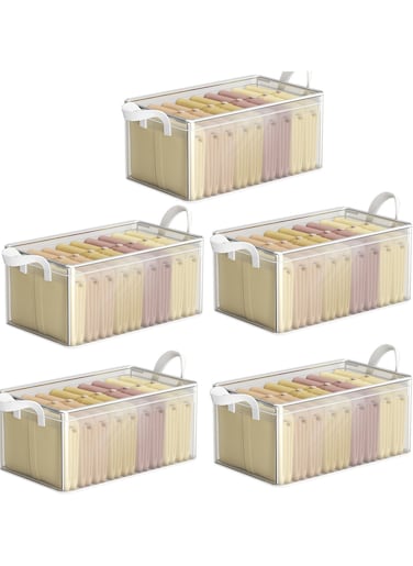 Clothes Storage Box Stackable Storage Bins Foldable Storage Bags, Closet Organizer Baskets Cube, Clothes Storage Containers for Organizing Bedroom, Closet, Clothing, Toys, Office, Nursery (5 Pack)