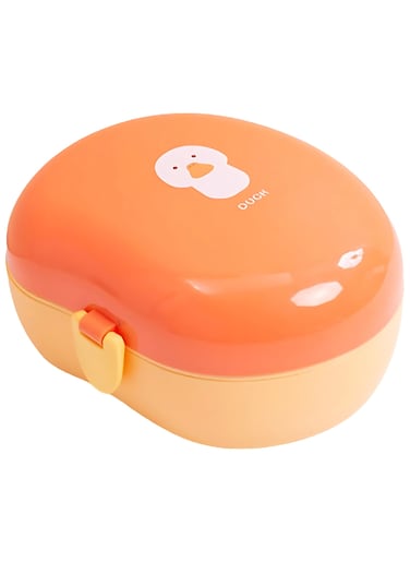 Twisoo Cute Duck Plastic Lunch Box for Kids, 900ml Leakproof &amp; Spillproof, BPA-Free Food Grade PP, 2 Compartments with Spoon - Ideal for School &amp; Travel (Orange)