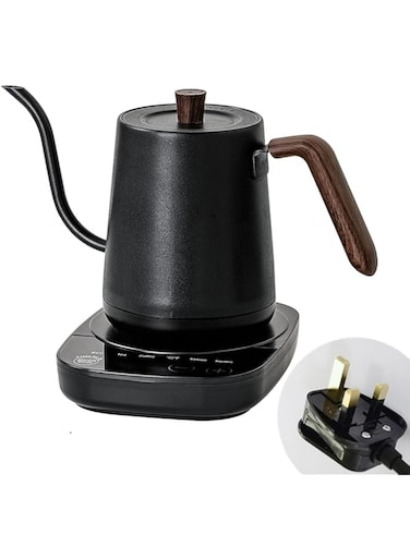 Jorunb Gooseneck Electric Kettle Temperature Control 0.8L, 4 Modes Pour Over Coffee and Tea Kettle Wood Handle, 100% Stainless Steel Inner with Leak Proof Design, 1000W Rapid Heating
