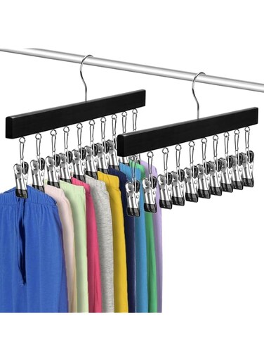 Hahamiya Legging Organizer, 2 Pack Pants Hangers Hat Racks with Clips, Holds 20 Leggings, Hats, Pants, Jeans, Scarves, Hanging Space Saving Holder for Closet Organizers and Storage-Black