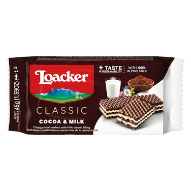 Loacker Classic Cocoa and Milk Wafers, 45g