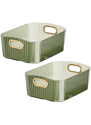 NBLE 2PCS Desktop Storage Tray, Portable Translucent Plastic Countertop Storage Box,Diamond Texture Cosmetic Organizer, Desktop Storage Bins with Handle for Vanity, Dresser, Bathroom, Bedroom