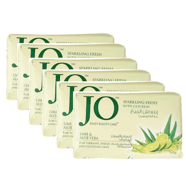 Jo Caressing Cream With Glycerine Jo Lime &amp; Aloevera Soap125g Pack of 6