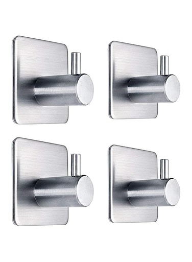 KLCDD Adhesive Hooks Anti-Skid Heavy Duty Wall Hooks Waterproof Stainless Steel Hooks for Hanging Coat, Towel Robe Hook Rack Wall Mount- Bathroom/Bedroom 4-Packs