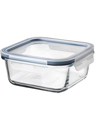 Food container with lid, square glass/plastic600 ml