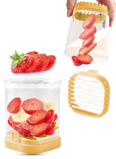 Strawberry &amp; Fruit Slicer - Detachable Cutter with Push Plate (Yellow)